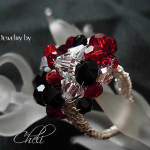 black and clear swarovski crystals cluster ring